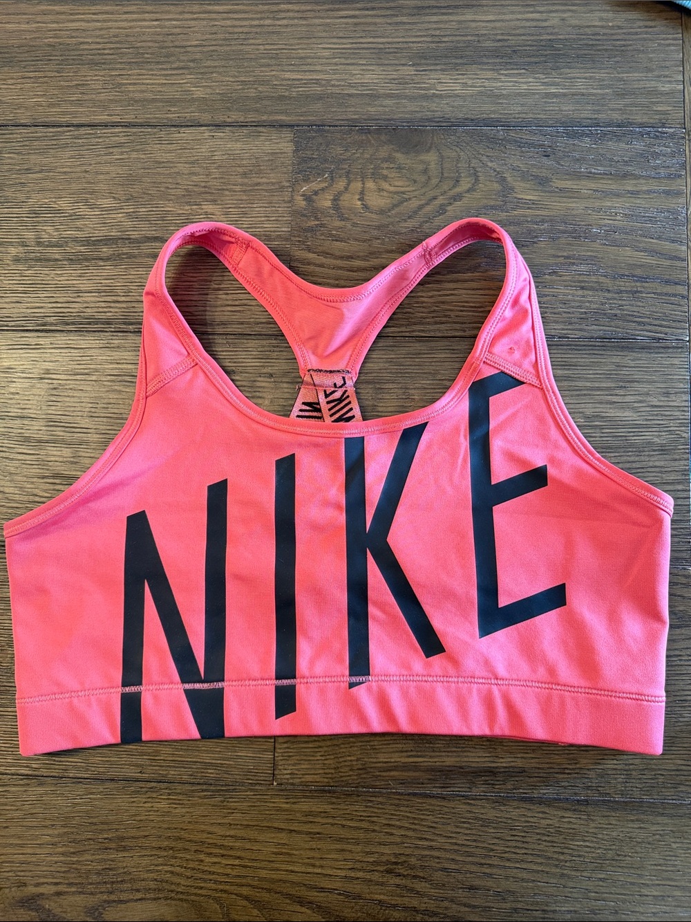 Nike Dri-FIT Sports Bra XL Coral Pink Logo Racerback Athleisure